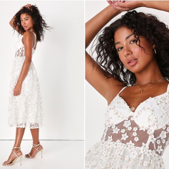 LULU's Bridal Shower Romantic Reception Sexy Bustier Corset Floral Midi Dress - Picture 5 of 5